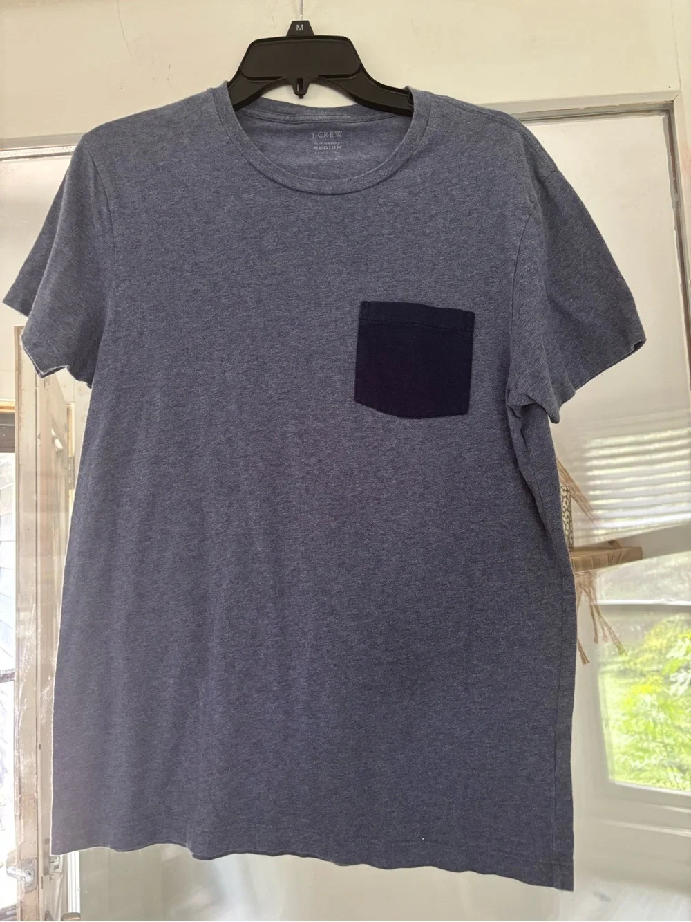 J. Crew Men's Blue Heather Short-Sleeve Tee with Navy Pocket